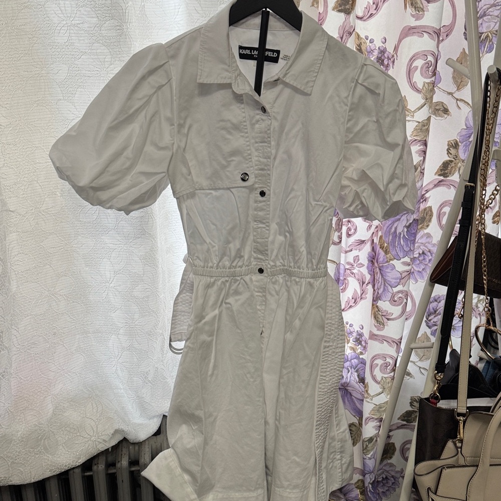 Karl Lagerfeld Cream Puff Sleeve Shirt Dress